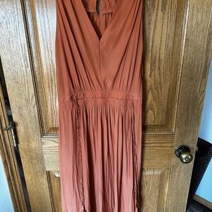 Tahari Rust Orange Maxi Dress with V-Neck